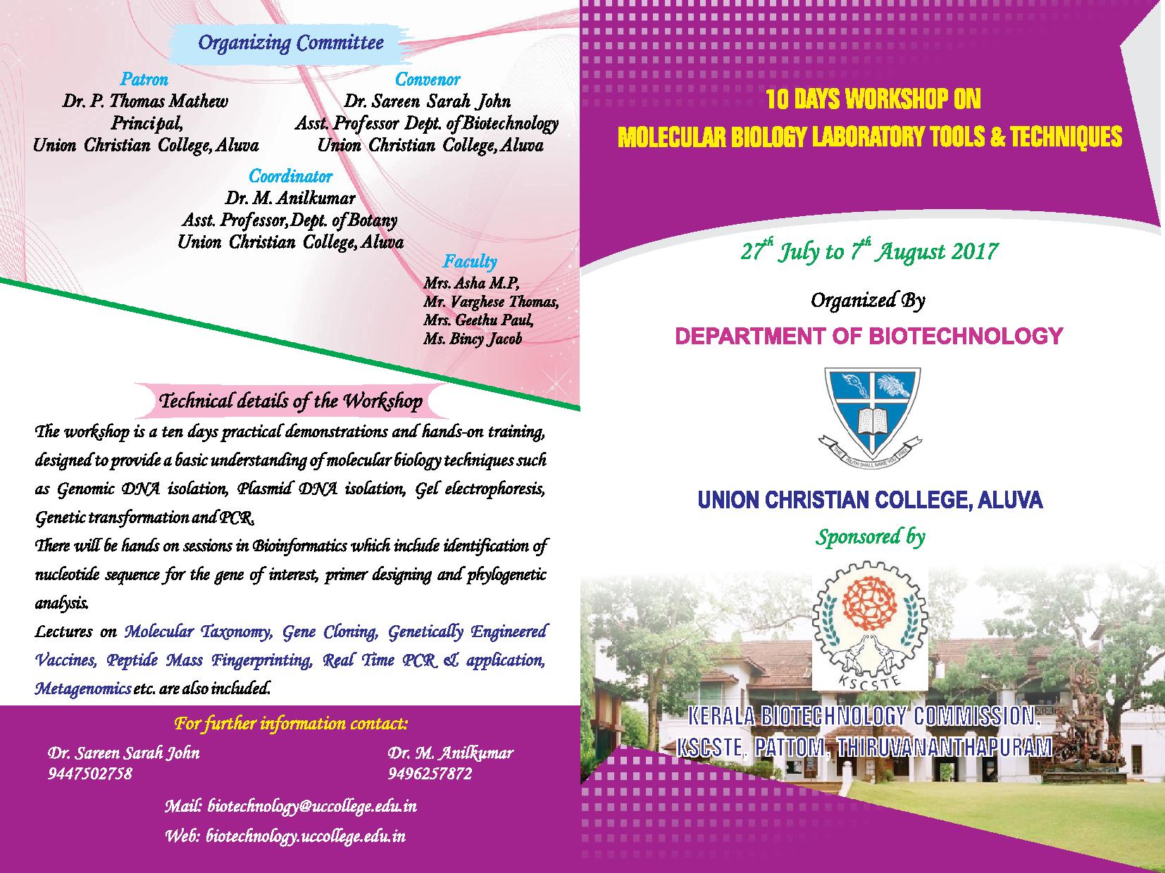 10 Days workshop on Molecular Biology Laboratory Tools & Techniques